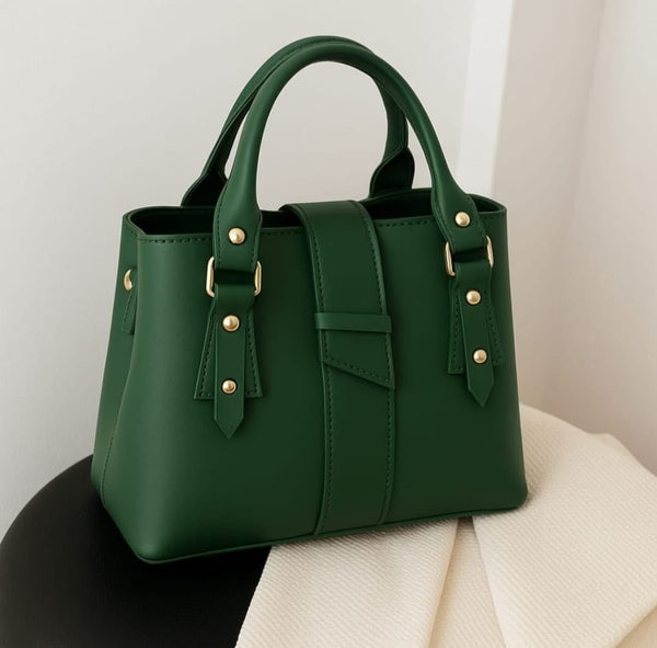 Elegant Tote Handbag with Gold Buckle Accents