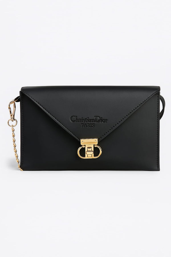 Blush Elegance Leather Clutch – Gold Chain Detail