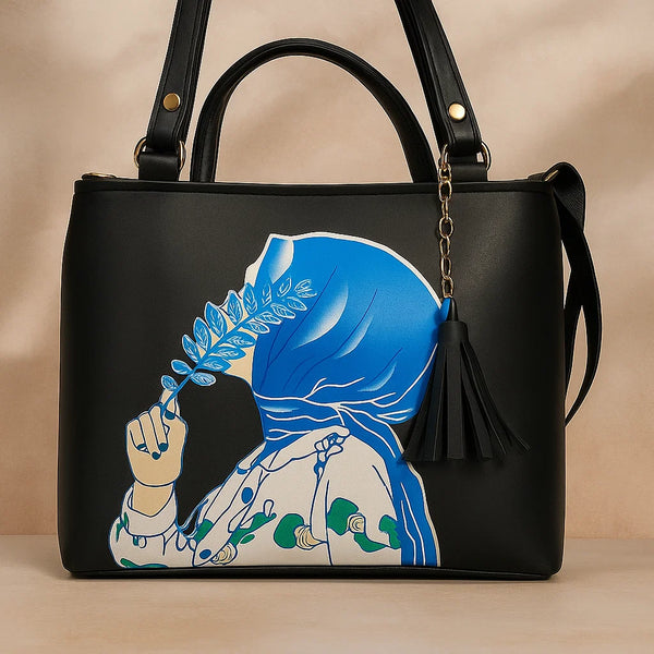 Tote Bag with Blue Woman Illustration